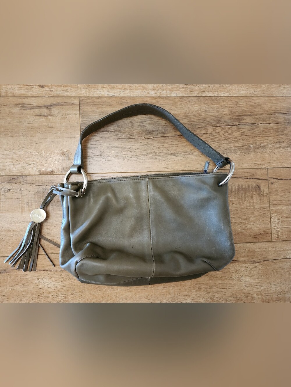 Vintage FURLA Leather ITALY MADE Hand bag Minimalist Shoulder Bag 13x8x4" Olive